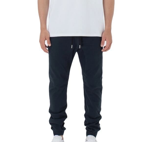 NWOT ZANEROBE Pants 30”Sureshot”Jogger Drop-Crotch-Panel Logo Black StrtchCotton - Picture 1 of 12